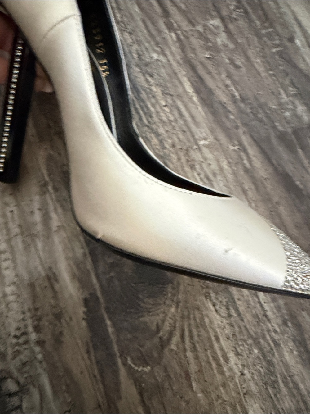 Saint Laurent off white Pointed Toe Pumps with silver Crystal Tip - Picture 8 of 9